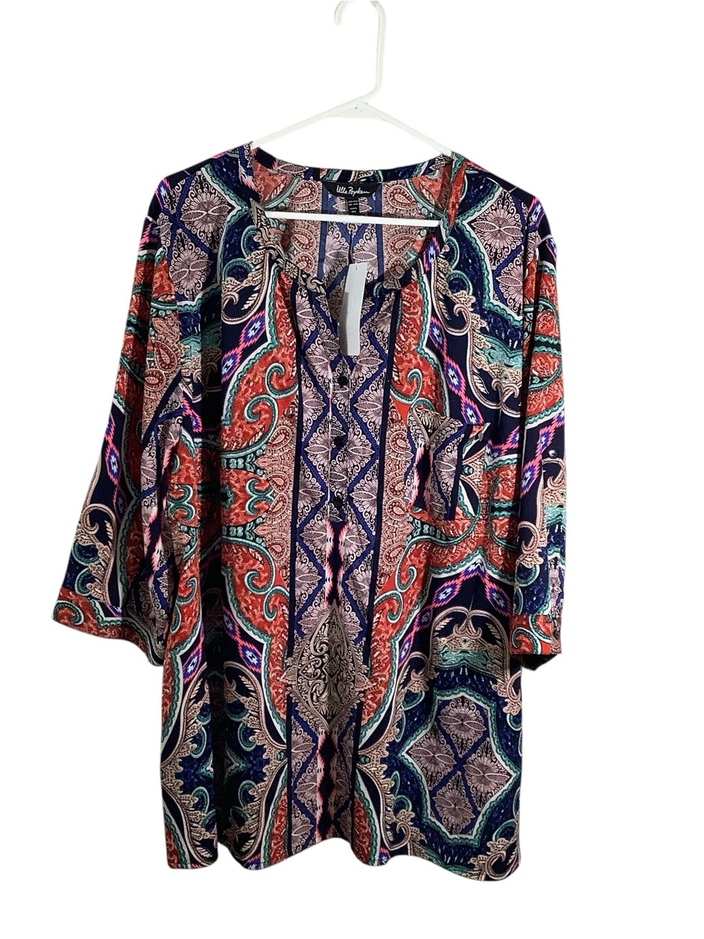 Ulla Popken Navy Multicolor Paisley Tunic Top